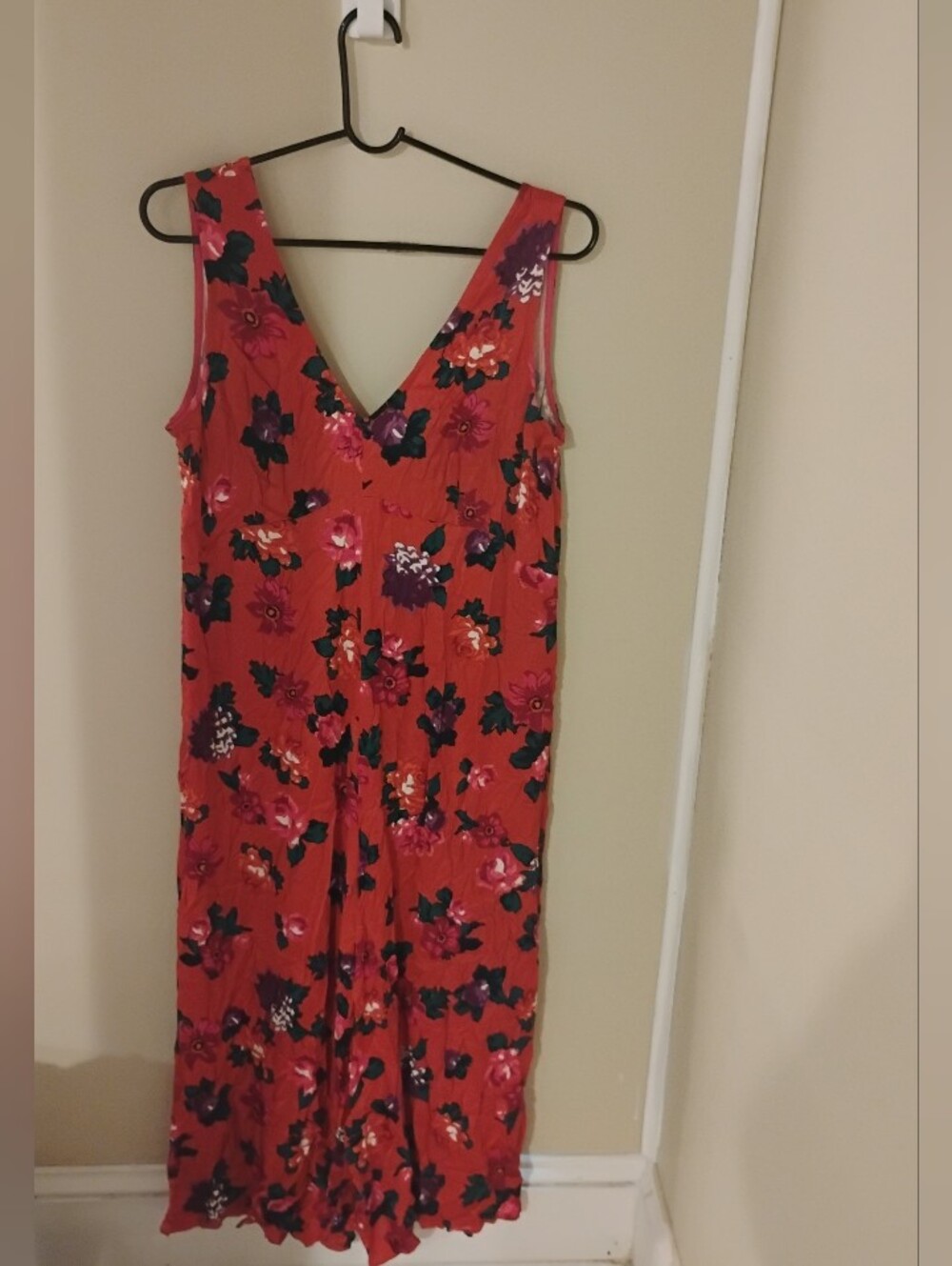 Floreat Anthropologie Floral Rose Print V Neck Wide Leg Jumpsuit Sz M